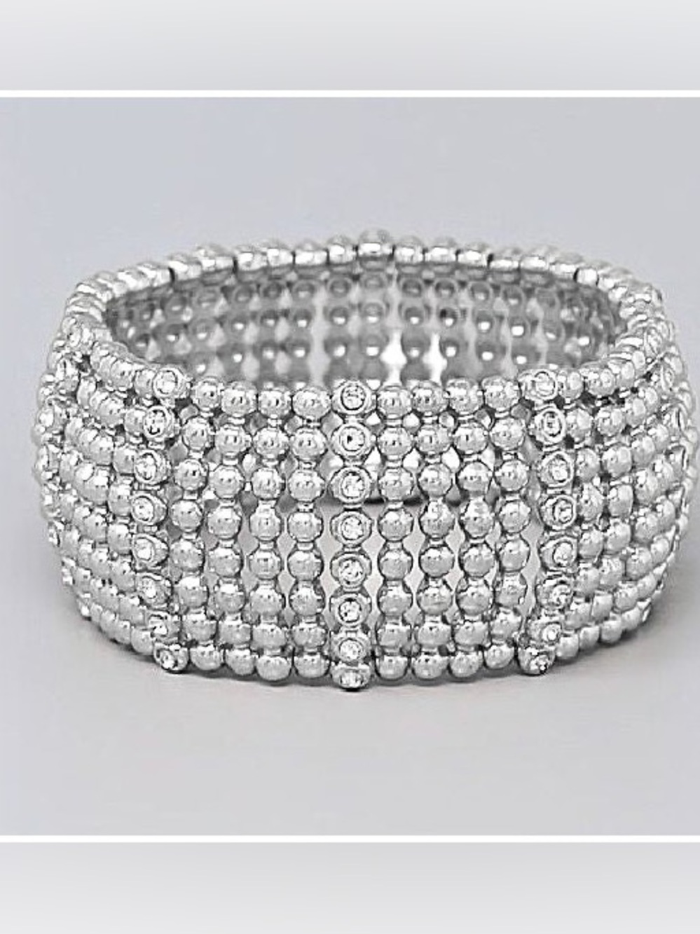 BRAND NEW WITH TAGS Rhodium-Finish Wide Beaded Stretch Bracelet